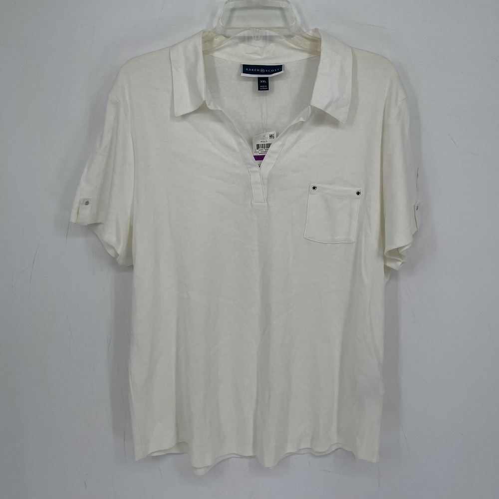 Karen Scott NWI Women's White Short Sleeve Pocket Golf Polo Top Shirt Size XXL